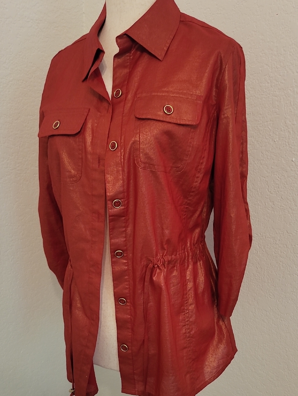 Chico's Rust Orange Utility Jacket with Gathered Waist